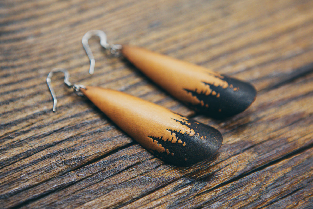 Forest Teardrop Leather Earrings