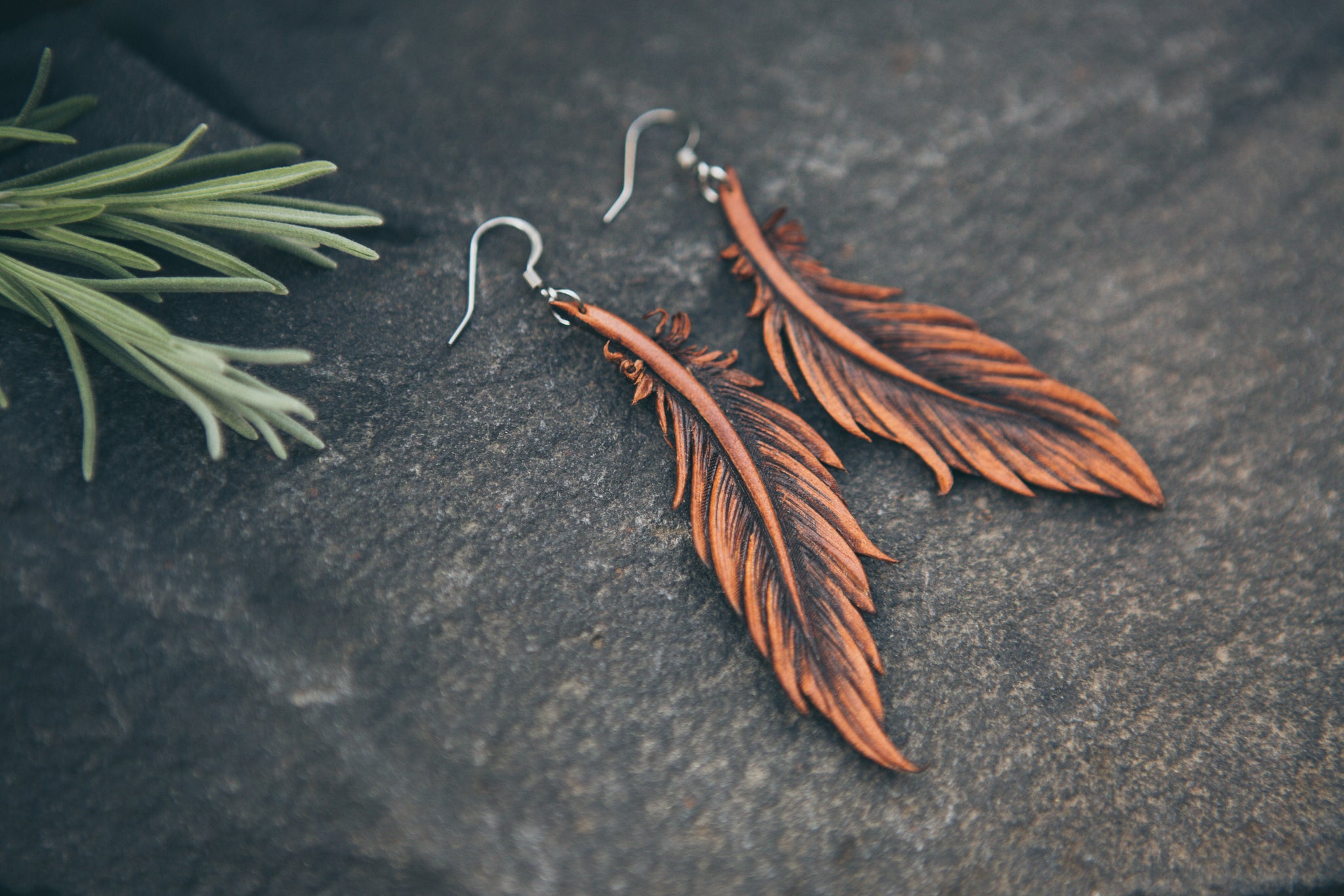 Small Feather Earrings – Colladay Leather