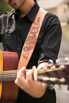 Guitar player modeling Peony Leather Guitar Strap