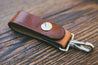 Mahogany leather key fob with stainless steel spring clip