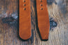 Leather Legacy Belt tip options. Round tip shown on left and Modern tip shown on right. 